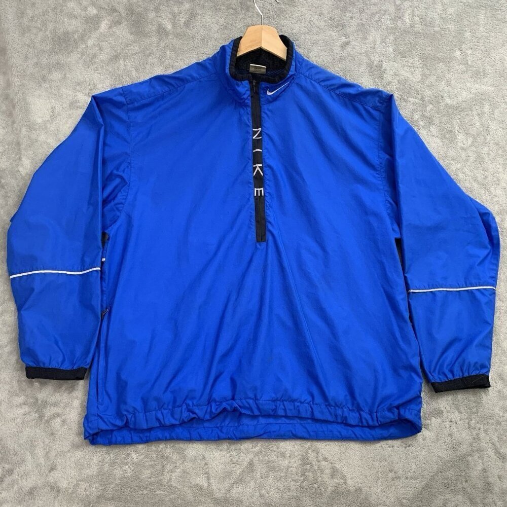 Nike Jacket Men L Blue Swoosh Performance Vented Track Windbreaker 90s White Tag